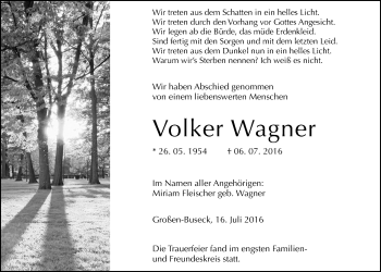 Traueranzeige von Volker Wagner von Gießener Allgemeine, Alsfelder Allgemeine