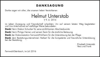 Traueranzeige von Helmut Unterstab von Gießener Allgemeine, Alsfelder Allgemeine