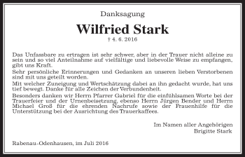 Traueranzeige von Wilfried Stark von Gießener Allgemeine, Alsfelder Allgemeine