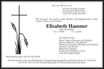 Traueranzeige von Elisabeth Hausner von Gießener Allgemeine, Alsfelder Allgemeine
