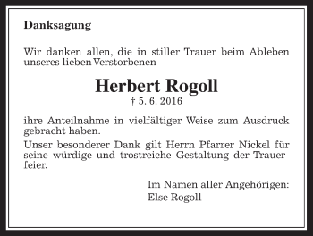 Traueranzeige von Herbert Rogoll von Wetterauer Zeitung, Wetterauer Zeitung