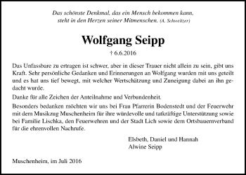 Traueranzeige von Wolfgang Seipp von Licher Wochenblatt, Licher Wochenblatt, Licher Wochenblatt