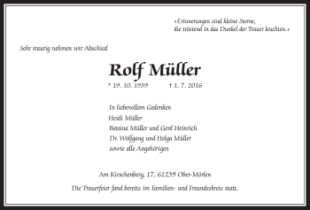 Traueranzeige von Rolf Müller von Wetterauer Zeitung, Wetterauer Zeitung