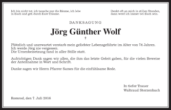 Traueranzeige von Jörg Günther Wolf von Alsfelder Allgemeine