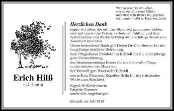 Traueranzeige von Erich Hilß von Wetterauer Zeitung, Wetterauer Zeitung