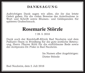 Traueranzeige von Rosemarie Störzle von Wetterauer Zeitung, Wetterauer Zeitung