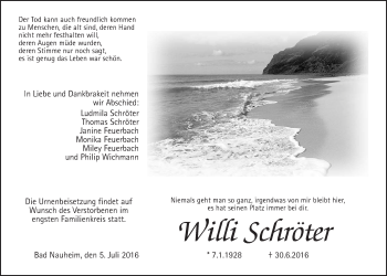 Traueranzeige von Willi Schröter von Wetterauer Zeitung, Wetterauer Zeitung