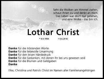 Traueranzeige von Lothar Christ von Wetterauer Zeitung, Wetterauer Zeitung