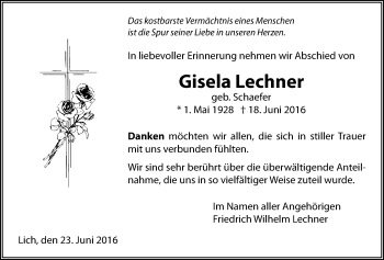 Traueranzeige von Gisela Lechner von Licher Wochenblatt, Licher Wochenblatt, Licher Wochenblatt