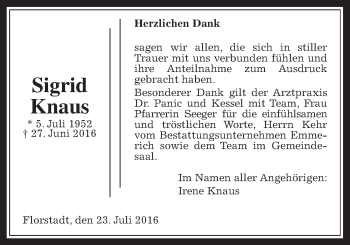 Traueranzeige von Sigrid Knaus von Wetterauer Zeitung, Wetterauer Zeitung