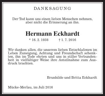 Traueranzeige von Hermann Eckhardt von Alsfelder Allgemeine
