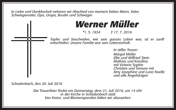 Traueranzeige von Werner Müller von Alsfelder Allgemeine