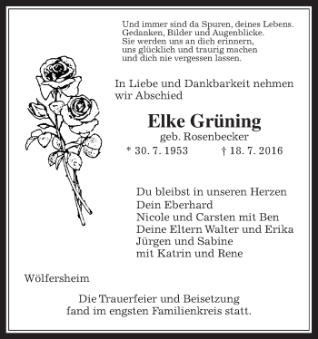 Traueranzeige von Elke Grüning von Wetterauer Zeitung, Wetterauer Zeitung
