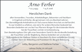 Traueranzeige von Arno Ferber von Gießener Allgemeine, Alsfelder Allgemeine