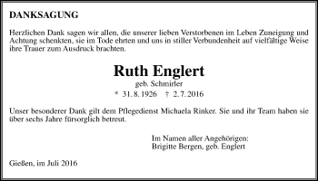 Traueranzeige von Ruth Englert von Gießener Allgemeine, Alsfelder Allgemeine