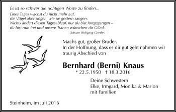 Traueranzeige von Bernhard Knaus von Licher Wochenblatt, Licher Wochenblatt, Licher Wochenblatt