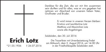 Traueranzeige von Erich Lotz von Gießener Allgemeine, Alsfelder Allgemeine