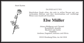 Traueranzeige von Else Müller von Alsfelder Allgemeine