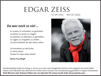 Traueranzeige von Edgar Zeiss von Gießener Allgemeine, Alsfelder Allgemeine