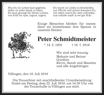 Traueranzeige von Peter Schmidtmeister von Gießener Allgemeine, Alsfelder Allgemeine