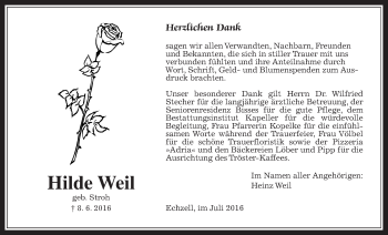 Traueranzeige von Hilde Weil von Wetterauer Zeitung, Wetterauer Zeitung