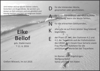 Traueranzeige von Elke Bellof von Gießener Allgemeine, Alsfelder Allgemeine