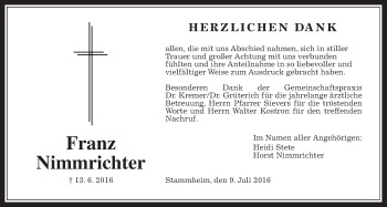 Traueranzeige von Franz Nimmrichter von Wetterauer Zeitung, Wetterauer Zeitung