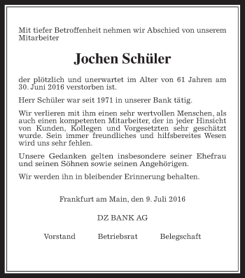 Traueranzeige von Jochen Schüler von Wetterauer Zeitung, Wetterauer Zeitung