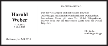 Traueranzeige von Harald Weber von Wetterauer Zeitung, Wetterauer Zeitung