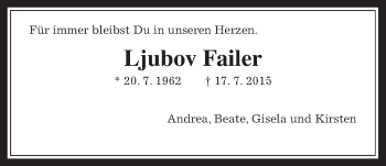 Traueranzeige von Ljubov Failer von Gießener Allgemeine, Alsfelder Allgemeine