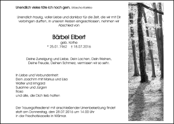 Traueranzeige von Bärbel Elbert von Gießener Allgemeine, Alsfelder Allgemeine