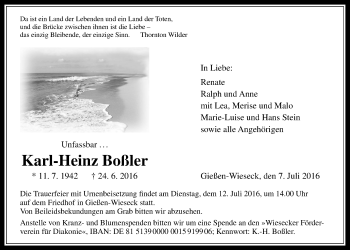 Traueranzeige von Karl-Heinz Boßler von Gießener Allgemeine, Alsfelder Allgemeine