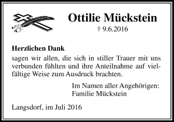 Traueranzeige von Ottilie Mückstein von Licher Wochenblatt, Licher Wochenblatt, Licher Wochenblatt