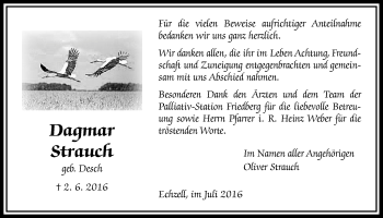 Traueranzeige von Dagmar Strauch von Wetterauer Zeitung, Wetterauer Zeitung