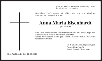 Traueranzeige von Anna Maria Eisenhardt von Wetterauer Zeitung, Wetterauer Zeitung
