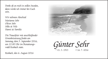 Traueranzeige von Günter Sehr von Wetterauer Zeitung, Wetterauer Zeitung