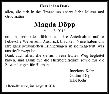 Traueranzeige von Magda Döpp von Gießener Allgemeine, Alsfelder Allgemeine