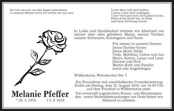 Traueranzeige von Melanie Pfeffer von Wetterauer Zeitung, Wetterauer Zeitung