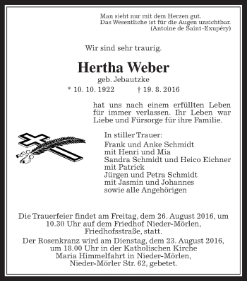 Traueranzeige von Hertha Weber von Wetterauer Zeitung, Wetterauer Zeitung