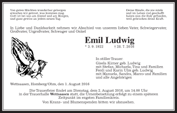 Traueranzeige von Emil Ludwig von Alsfelder Allgemeine