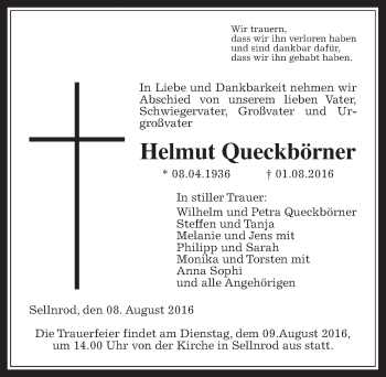 Traueranzeige von Helmut Queckbörner von Gießener Allgemeine, Alsfelder Allgemeine