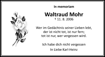 Traueranzeige von Waltraud Mohr von Gießener Allgemeine, Alsfelder Allgemeine