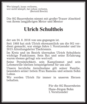 Traueranzeige von Ulrich Schultheis von Wetterauer Zeitung, Wetterauer Zeitung