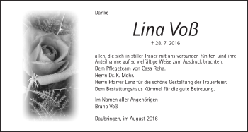 Traueranzeige von Lina Voß von Gießener Allgemeine, Alsfelder Allgemeine