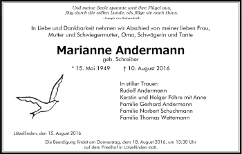 Traueranzeige von Marianne Andermann von Gießener Allgemeine, Alsfelder Allgemeine