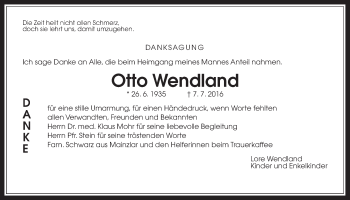 Traueranzeige von Otto Wendland von Gießener Allgemeine, Alsfelder Allgemeine