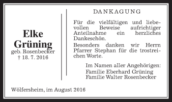 Traueranzeige von Elke Grüning von Wetterauer Zeitung, Wetterauer Zeitung