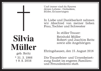 Traueranzeige von Silvia Müller von Alsfelder Allgemeine