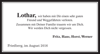 Traueranzeige von Lothar Grimme von Wetterauer Zeitung, Wetterauer Zeitung