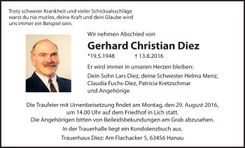 Traueranzeige von Gerhard Christian Diez von Licher Wochenblatt, Licher Wochenblatt, Licher Wochenblatt